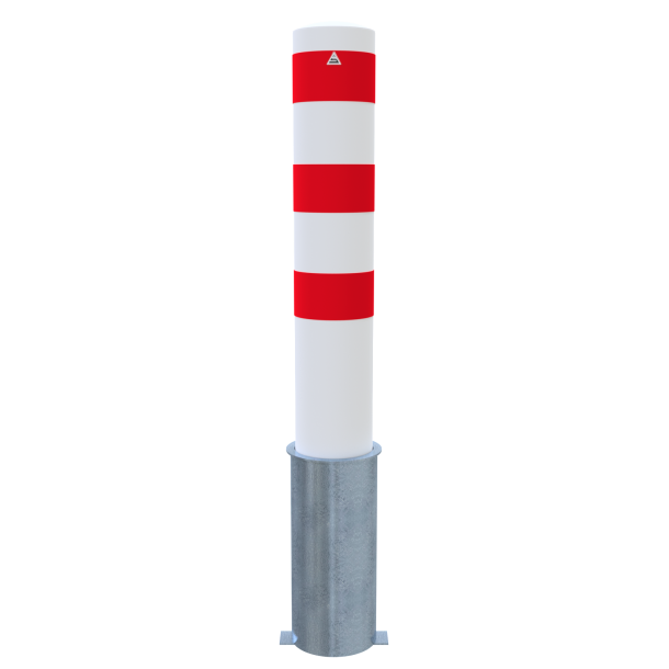 Barrier bollard | Steel tube  193 x 3.6 mm | removable | without lock | Total length in mm 1500 | hot-dip galvanized and white coated withthree red reflecting stripes
